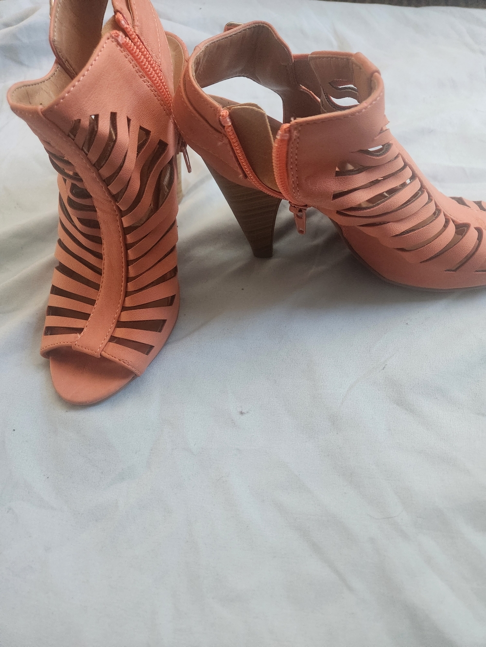 Charlotte Russe Coral Strappy Peep-Toe High Heel Sandals